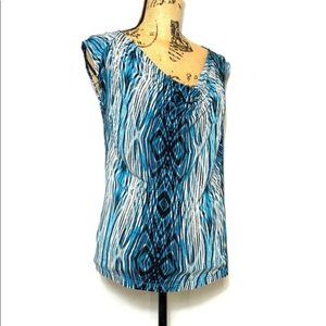 Derek Lam Design Nation Blue Pattern V-Neck Top S